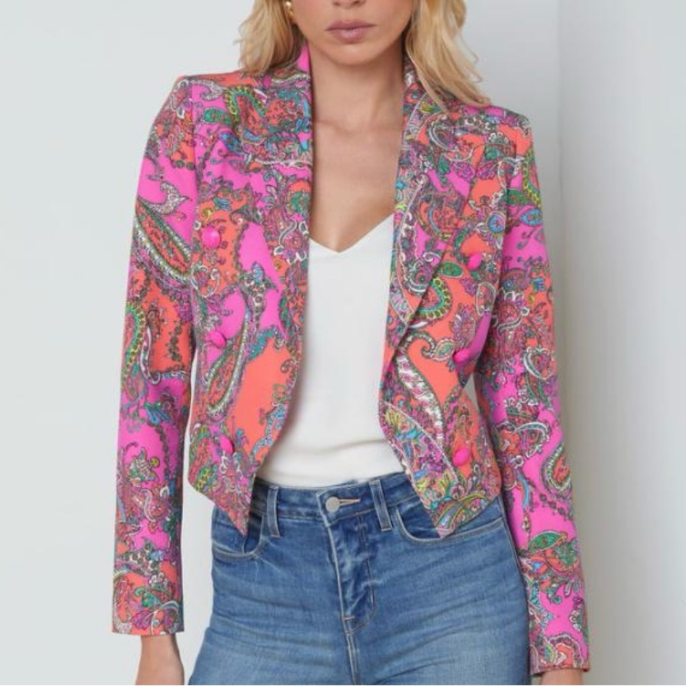 L'AGENCE Pink and Orange Cropped Blazer